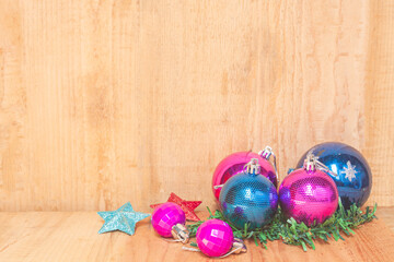 Christmas decorations on wooden floor