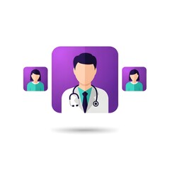 Fototapeta premium Doctor and two patient avatars- healthcare consultation- medical team and client relationship