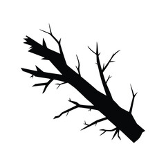 Silhouette of a broken branch with twigs against a white background, dead broken branch with splinters silhouette vector illustration