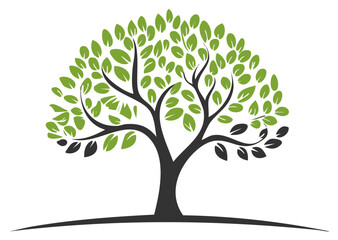 Obraz premium Stylized Tree Silhouette with Green and Black Leaves Isolated