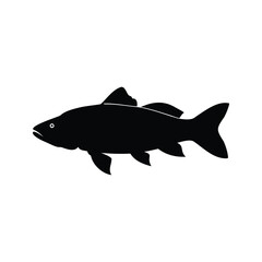 Silhouette of a fish with clear features and distinct fin shapes, fish swimming silhouette vector illustration