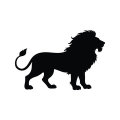 Powerful Lion Silhouette Roaring with Pride and Regal Bearing on White Background, male lion protecting pride silhouette vector illustration