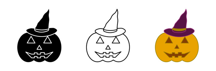 pumpkin and hat set icon on white background