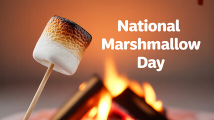 Toasted marshmallow on a stick over a campfire celebrating National Marshmallow Day