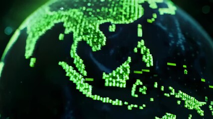 Glowing green digital globe set against dark space with data streams - Powered by Adobe