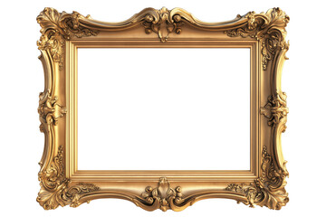 Ornate golden decorative picture frame isolated on a transparent background