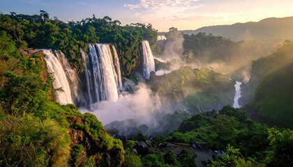 Fototapeta premium Lush waterfall vista at dawn