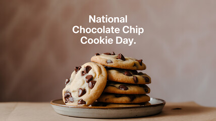 A stack of chocolate chip cookies on a plate celebrating National Chocolate Chip Cookie Day