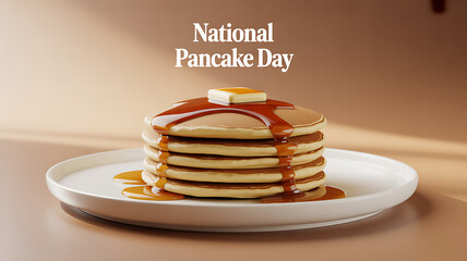 Stack of pancakes with syrup and butter on a plate, celebrating National Pancake Day
