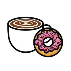 Cartoon Donut with Pink Frosting and Colorful Sprinkles Coffee Cup.