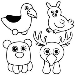 Fototapeta premium Cute Animal Line Art Collection Simple Outline Wildlife Vector Set Panda, Dolphin, Koala, Eagle, Shark, Deer, Turtle