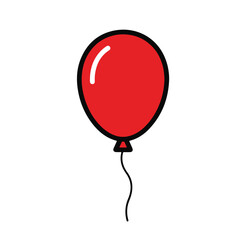 Cartoon Red Balloon with Black Outline and String Illustration.
