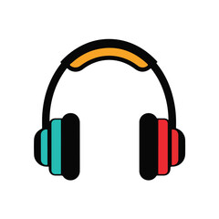 Colorful Vector Headphones with Black Teal Red and Orange Accents.