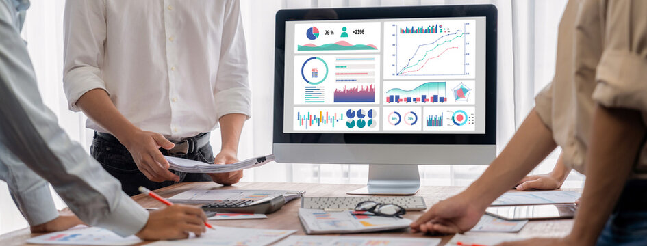 Fototapeta Business data dashboard provide brisk business intelligence analytic for marketing strategy planning