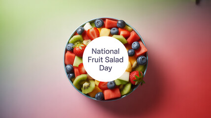 A colorful bowl of fruit salad featuring strawberries, kiwi, blueberries, and melon, celebrating National Fruit Salad Day.