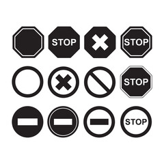 Stop Sign Icons Set – Blank Caution, Warning and Traffic Signal Vector Design
