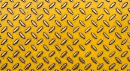 A close up shot of a yellow metal surface with a repeating raised oval pattern