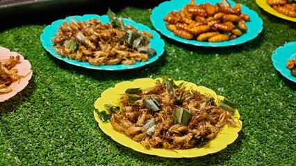 Fried crickets in the market.