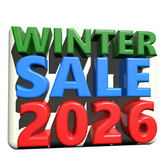 Bold 3d winter sale 2026 announcement with vibrant colors