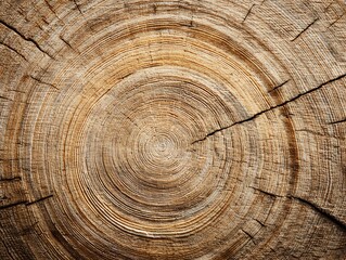 Naklejka premium Close Up of Tree Rings with Radial Cracks Pattern Texture and Detailed Grain in Warm Light