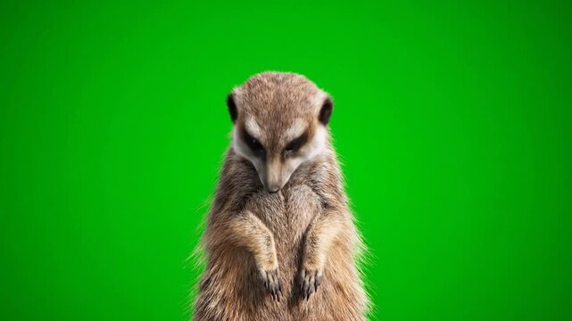 Animated Meerkat Alert Standing on Hind Legs Looking Around on Green Screen Video