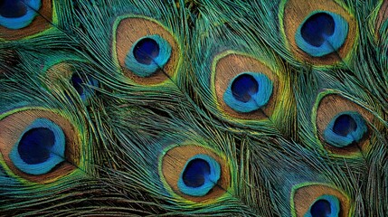 Detailed Peacock Feather Pattern Displaying Blue Brown and Green Shades in Abstract Design