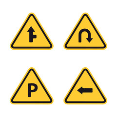 Road Warning Signs Set – Triangle Traffic Symbols and Caution Vector Illustration
