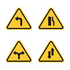 Road Warning Signs Set &ndash; Triangle Traffic Symbols and Caution Vector Illustration
