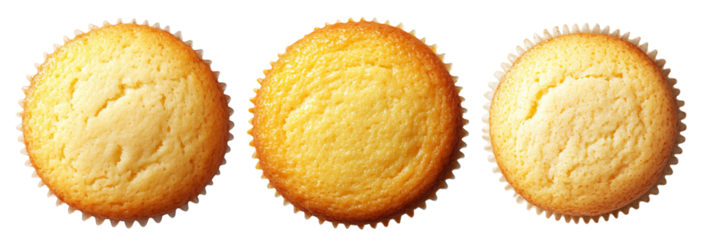 Golden vanilla cupcake in a paper liner, isolated on white transparent background, concept of homemade baking treat - Powered by Adobe