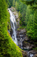 Lower Wallace Falls Surrounded by Vibrant Moss and Forest