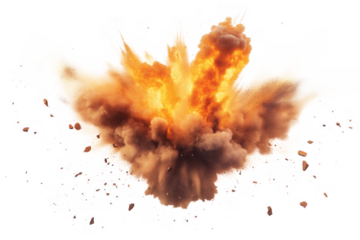Fiery blast cloud with debris isolated on a transparent background