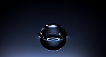 Close-up of a perfectly formed water droplet, reflecting light and its surroundings