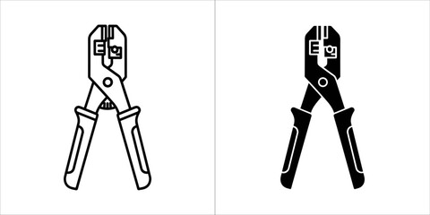 Wire stripper tool icon, black and white outline and filled versions