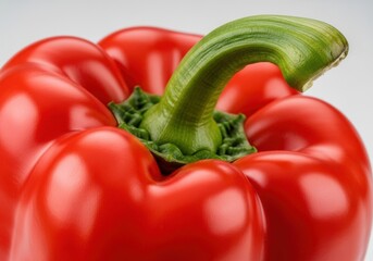 Vibrant red bell pepper with green stem healthy fresh food ingredient close-up shot