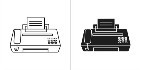 Fax machine with paper in outline and solid black style on