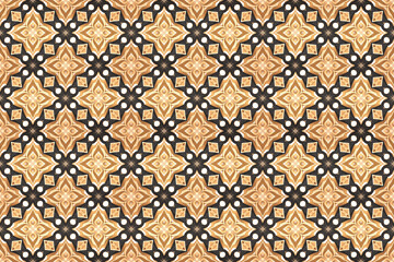 水彩画の茶色と黒の幾何学模様、シームレスパターン背景