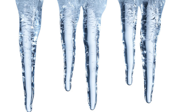 Frozen icicles hanging down isolated on a transparent background