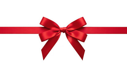 Elegant Red Satin Bow with Ribbon: Decorative Element on Transparent Background. Perfect for Gift Wrapping and Festive Embellishments
