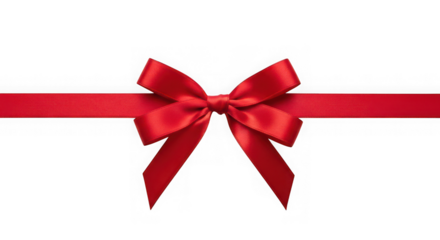 Elegant Red Satin Bow with Ribbon: Decorative Element on Transparent Background. Perfect for Gift Wrapping and Festive Embellishments