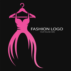 Fashion Dress Logo Vector Design with Elegant Pink Gown Symbol for Boutique and Clothing Brand