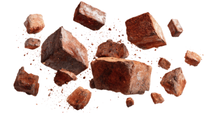 Floating Bricks and Small Pieces of Bricks isolated on transparent background Remove png, Clipping Path, pen tool