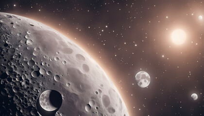 Exploring the detailed surface of a moon with distant planets and stars in a cosmic scene Generative AI