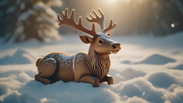 Close-up of a vintage carved wooden reindeer antler ornament.