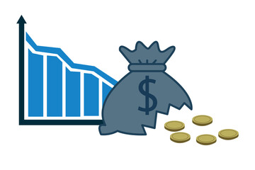 business graph with coins financial status concept