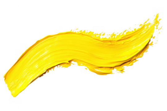 Yellow paint stroke on black background isolated on a transparent background