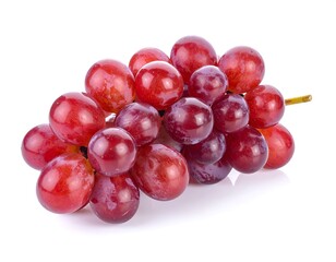 Fototapeta premium Close-up of a vibrant cluster of plump, round, red grapes on white