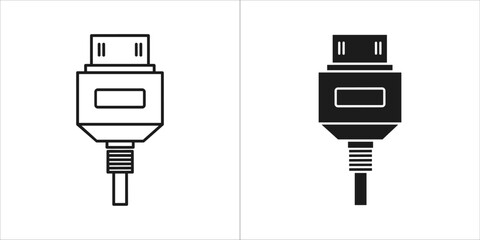 Outline and solid black icons of a usb typea connector