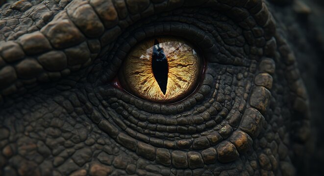 Close-up of a reptilian eye, focusing on a textured scaled surface, with intricate detail