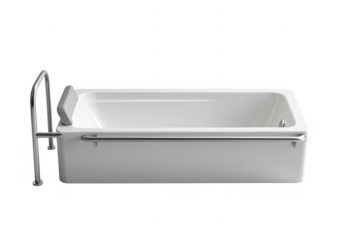 White bathtub with grab bars isolated on a transparent background