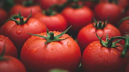 Fresh Tomatoes Covered in Water Droplets in Garden Setting - Powered by Adobe